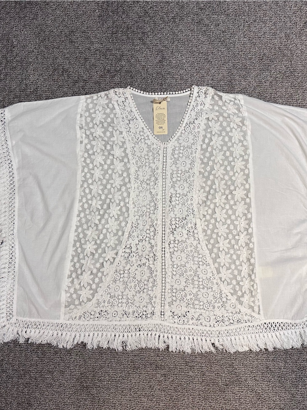 Elan White Crochet and Lace Boho Fringe Swim Coverup OS (S, M, L) - Picture 7 of 16